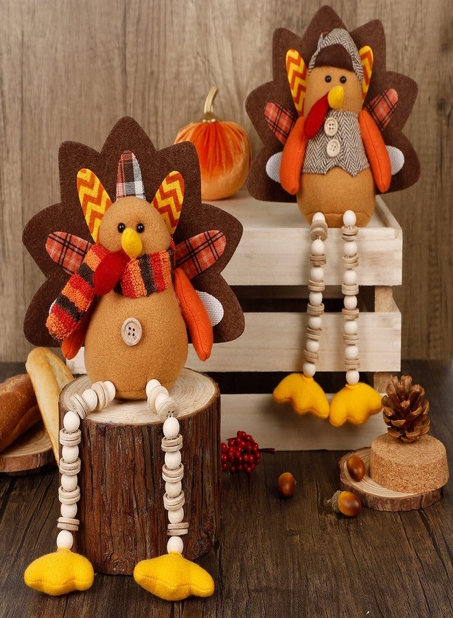 Biswing Thanksgiving Decoration Tabletop Standing Turkey Couple with Dangling Legs, 2 Pack Plush Stuffed Turkeys Shelf Sitters Figurine Gift for Autumn Fall Harvest Halloween Home Table Decorations - Image 4